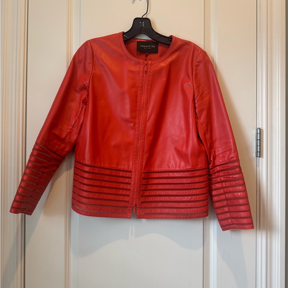 Lafayette 148 New York women’s orange Leather Jacket size 2